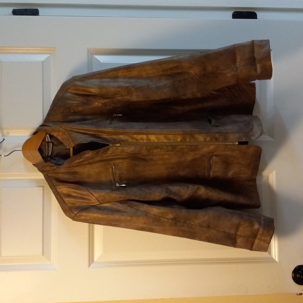 Chico's Metallic Brown Faux Vegan Leather Front Zip Lightweight Jacket Chico's 3
